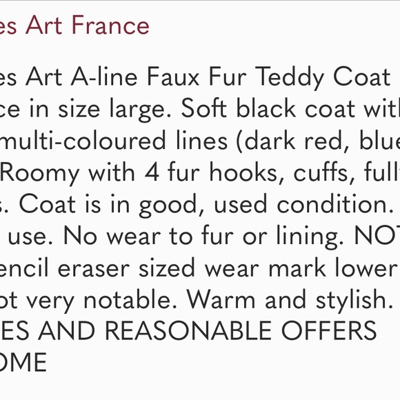 Pont Des Art A-line Faux Fur Teddy Coat Swing Pockets Cozy Warm Colours France L - Picture 12 of 12
